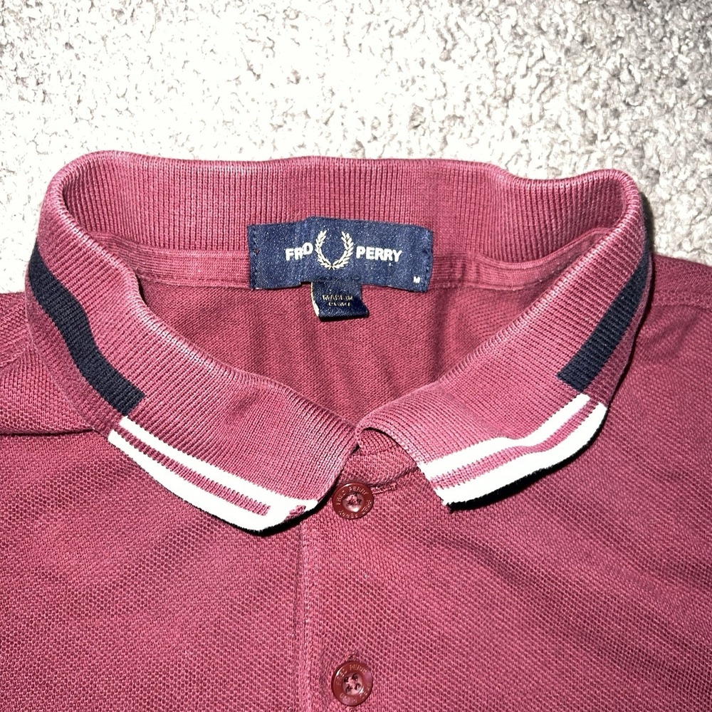 Fred Perry Twin Tipped Mens Cotton Short Sleeve Polo Shirt in Oxblood Size M - Picture 3 of 6